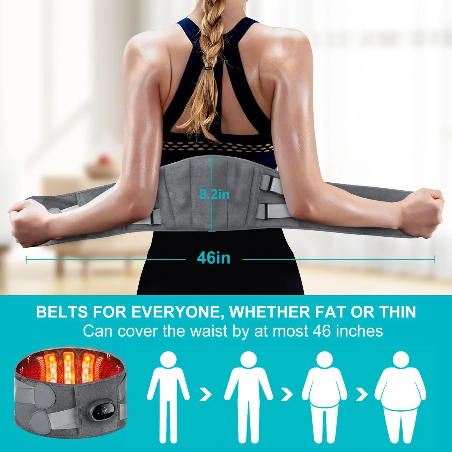 Cordless Lower Back Massager with Infrared Heat and Red Light Therapy, 5 Temperature Levels